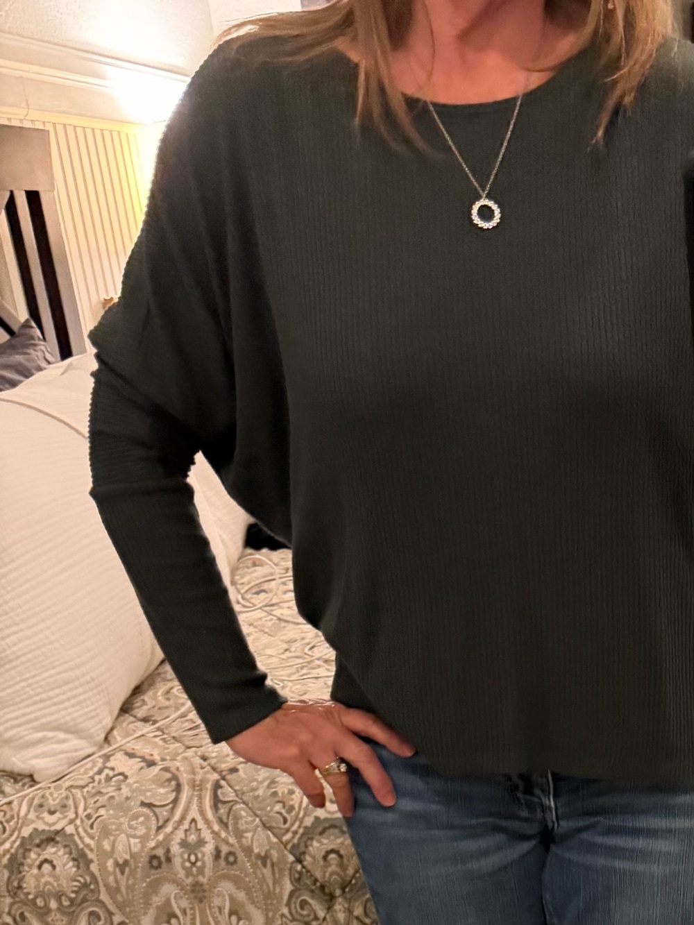 2 for $15 - Bobeau Olive Green & Black Ribbed Long Sleeve Pullovers